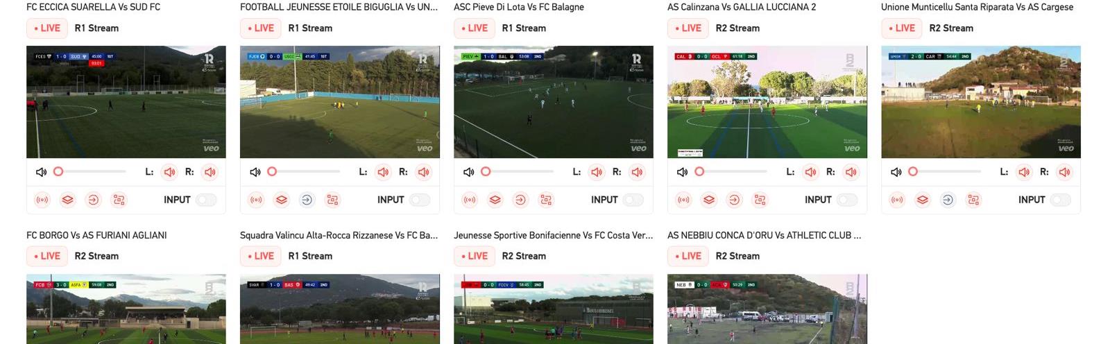 LIGR Control Room managing 10 simultaneous live streams for Corsican football