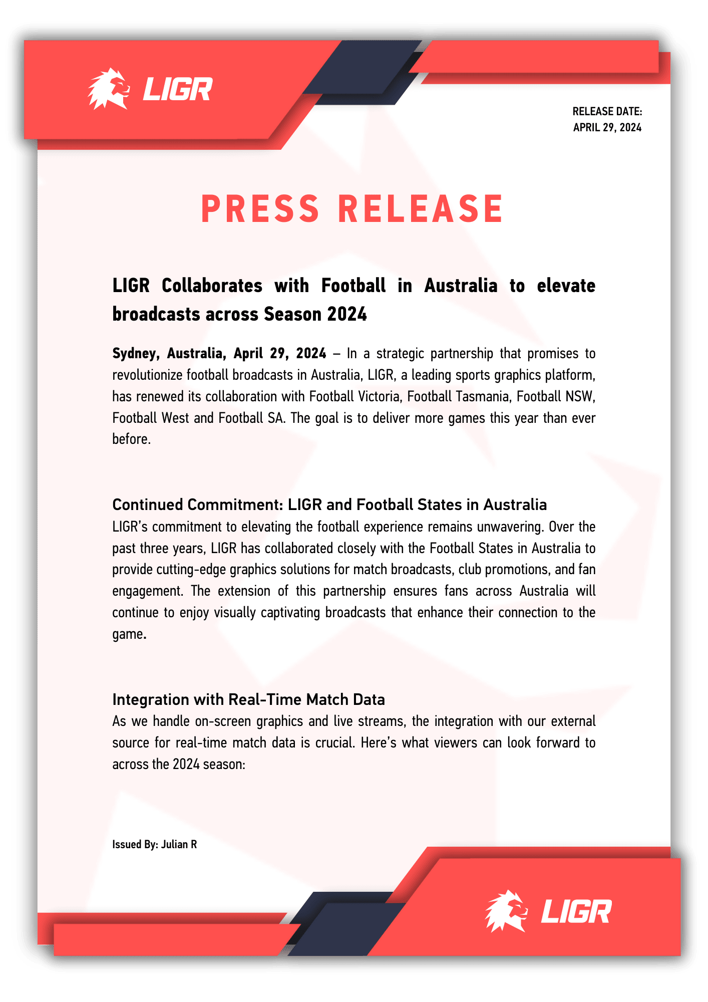 Continued Collaboration with Football Australia