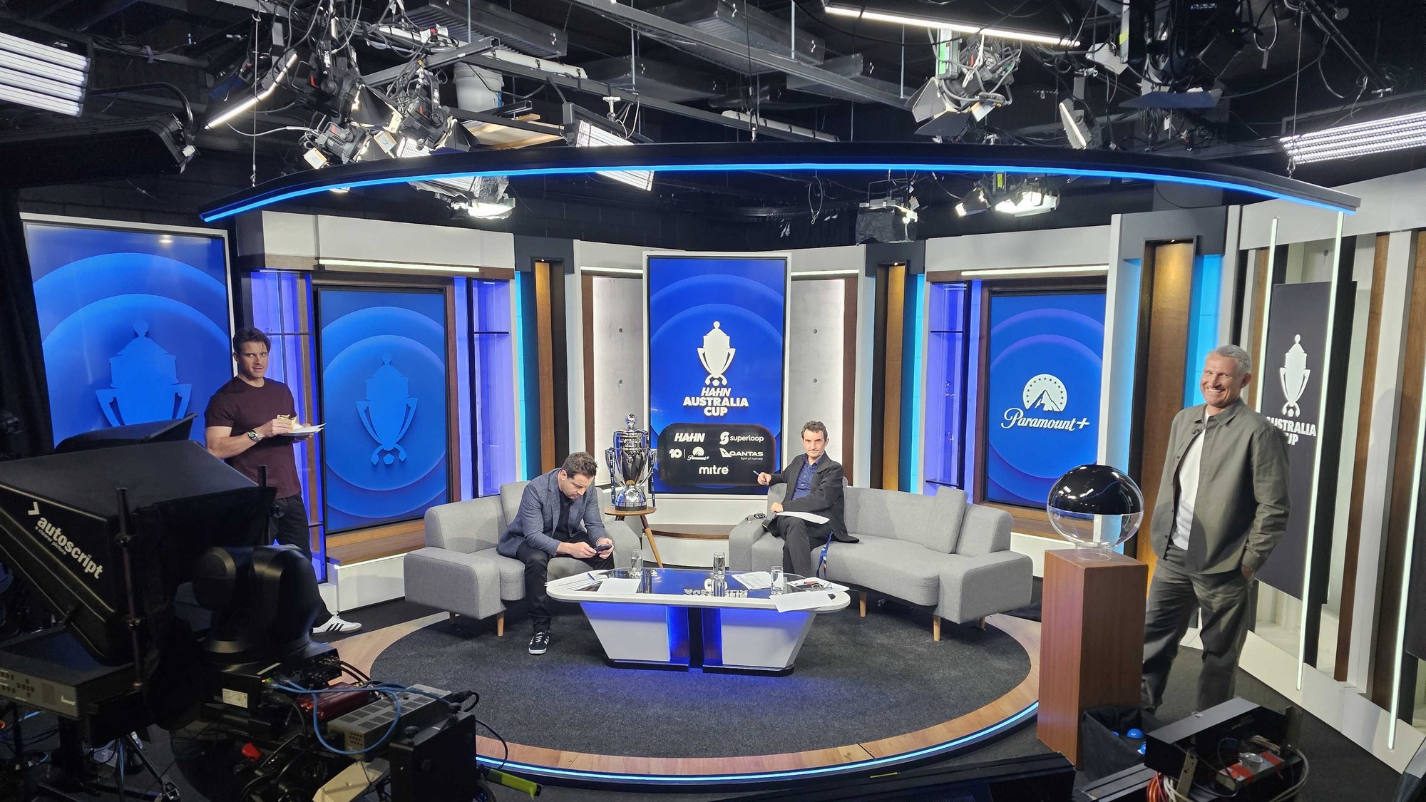 The Hahn Australia Cup studio set with the trophy, ahead of the broadcast