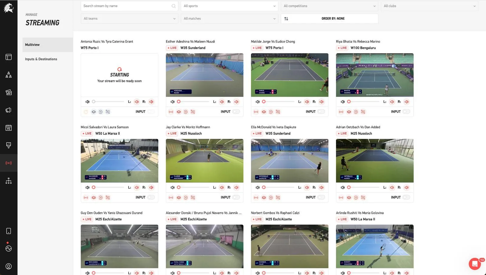 LIGR Multiview showing twelve simultaneous ITF World Tennis Tour courts