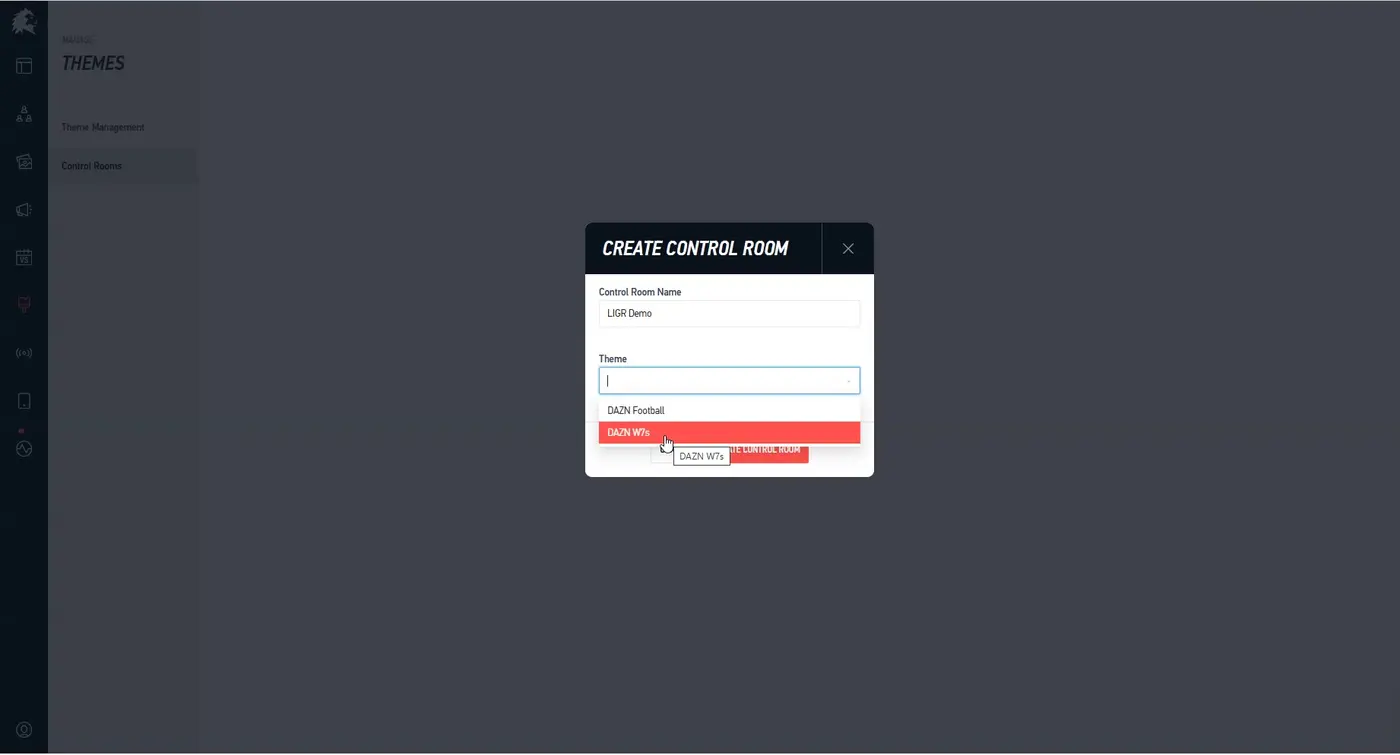 Creating a control room and choosing which published theme it runs against