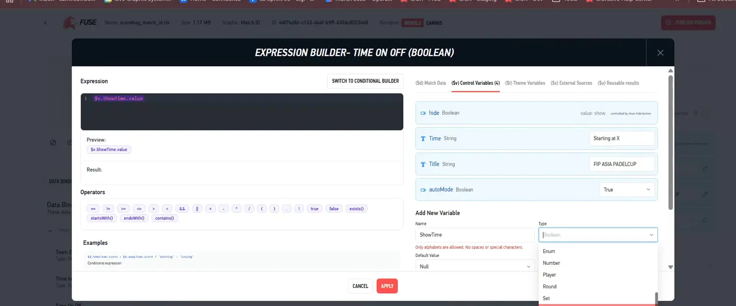 Creating a Boolean control variable in the expression builder