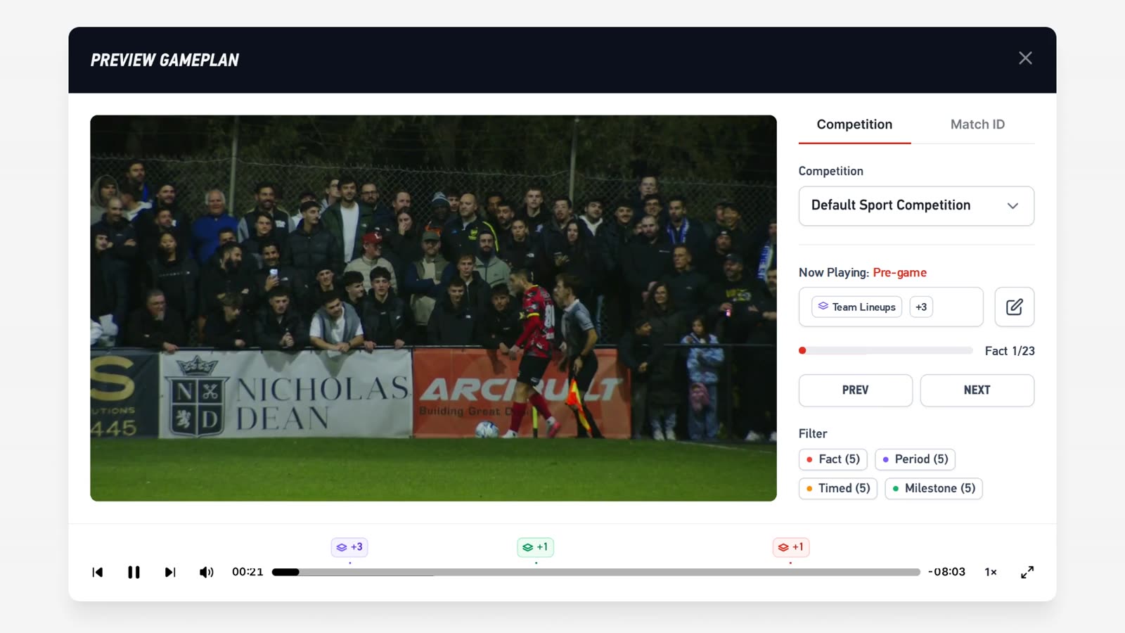 A Game Plan previewing a match on its trigger timeline