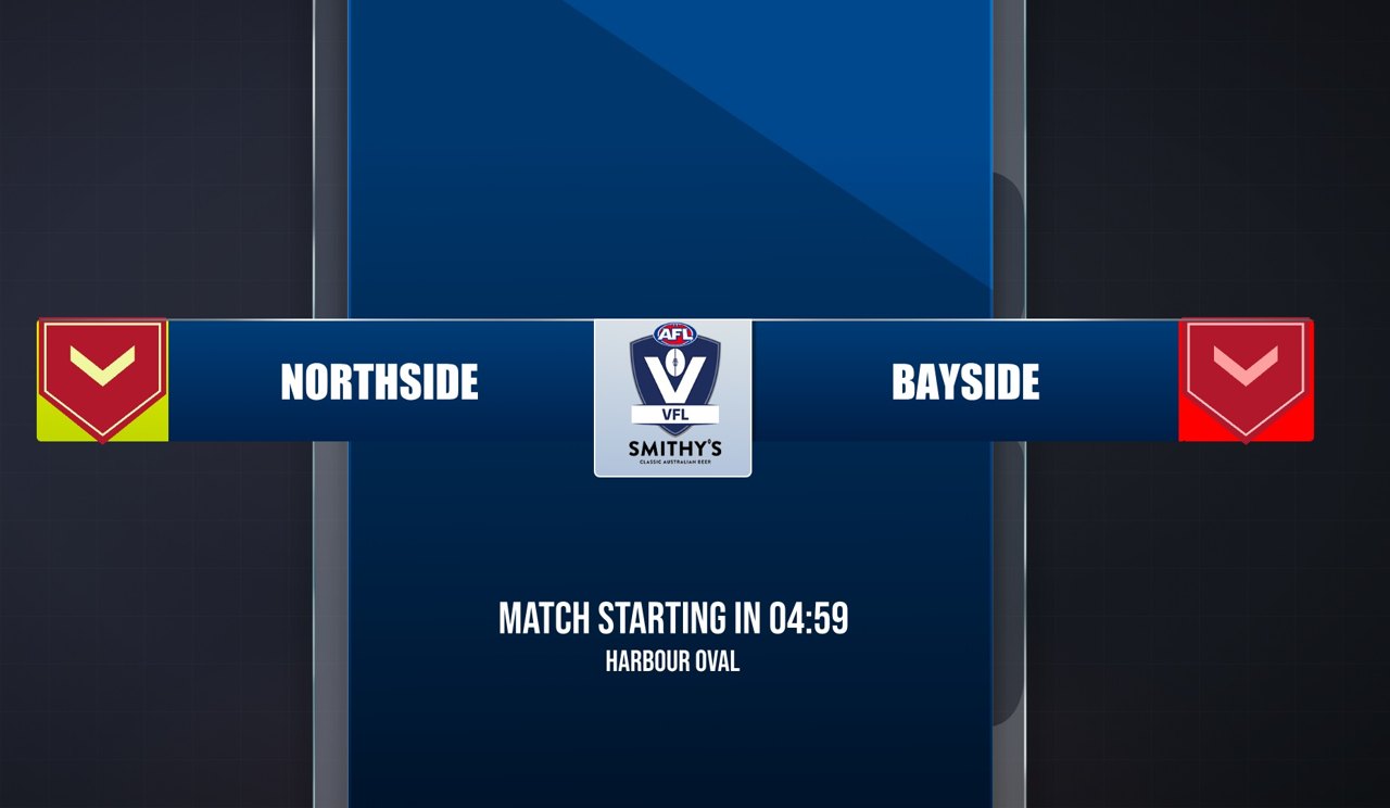 Match ident with kick-off countdown — rendered from the production Rive file in the VFL theme.