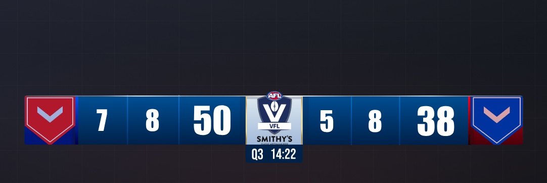 AFL broadcast graphics, rendered from the production Rive files