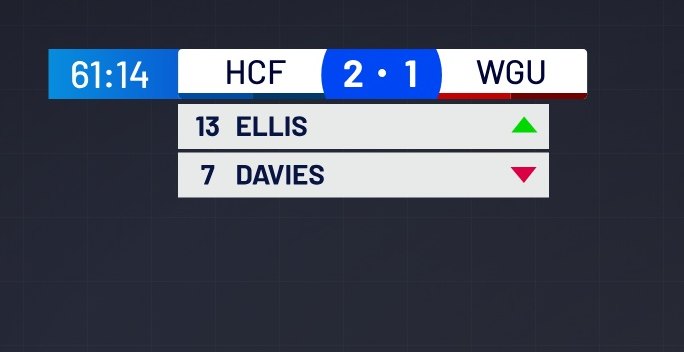 Scorebug — goal, VAR check, yellow card, substitution, team stats and added time